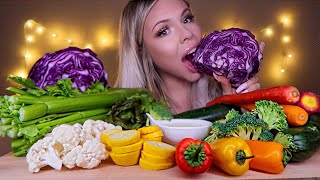 ASMR VEGGIE PLATTER CELERY ZUCCHINI RAINBOW CARROTS BROCCOLI CAULIFLOWER RANCH DIP MUKBANG 먹방 [upl. by Astera]