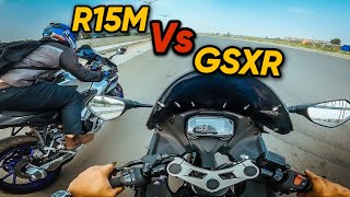 YAMAHA R15M INDO VS SUZUKI GSXR150 ABS  DRAG RACE [upl. by Sanoy583]