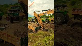 Jcb excavator loading with tractors tractor loading jcb excavator [upl. by Atiuqram796]