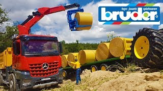 Bruder Toys Scania RSeries Timber truck with loading crane and 3 trunks 03524 [upl. by Annaihs]