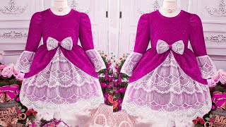 Very Easy and Beautiful Contrast Flounce Sleeve Net Baby Frock Cutting and Stitching  Baby Frock [upl. by Elaen868]