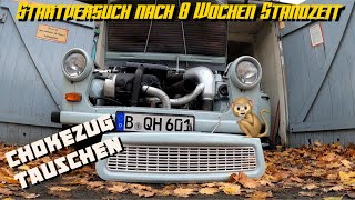 Trabant 601 Motorstart nach 8 Wochen Standzeit und fast leerer Batterie Choke Bowdenzug wechseln [upl. by Wahkuna]