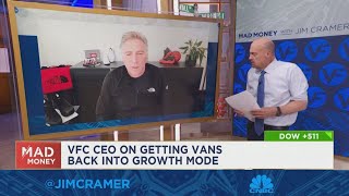 VF Corp CEO Bracken Darrell goes oneonone with Jim Cramer [upl. by Osnofledi]