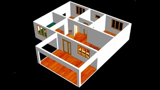 Small House Plan 11 x 9m 2 Bedroom with American Kitchen 2020 [upl. by Agnew]