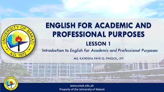 Lesson 1 Introduction to English for Academic and Professional Purposes  EAPP [upl. by Cynera]