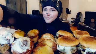 BURGERS amp DESSERT PASTRIES MUKBANG🍄 MARYAM🍄 [upl. by Bank399]