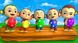 Five Little Monkeys  Suprise Eggs Animal Song  RoyalCoco Nursery Rhymes amp Kids Songs [upl. by Peterec]