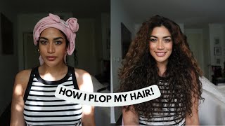 How I DRY my Hair  Plopping WavyCurly Hair [upl. by Jacey]