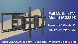 How to Install Mounting Dream UL Listed Full Motion TV Wall Mount MD2298 [upl. by Tnerb]