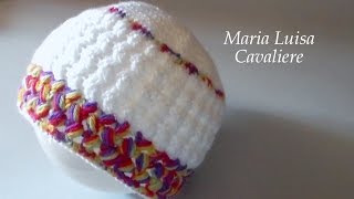 Cappello neonato 0  max 6 mesi alluncinetto video tutorial punto freccette e punto puff incrociato [upl. by Yorle]