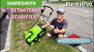 SWIPESMITH 16”15A Electric Dethatcher Scarifier w5Position Depth Adjustment 145 Gal Removable Bag [upl. by Agace]