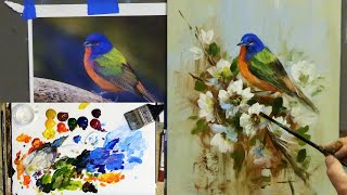 The Painted Bunting Acrylic Bird Painting Techniques [upl. by Eisserc]