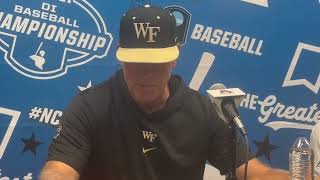 Wake Forest baseball coach Tom Walter discusses his teams 10 loss to VCU in the Greenville [upl. by Einnej]