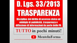 TUTTO il DECRETO TRASPARENZA pochi minuti  RIPASSO  RIASSUNTO D LGS 33  2013 [upl. by Wrigley]