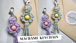 Macrame Keychain Tutorial DIY Macrame Flower Keychain with Beads Quick and Easy macramé idea [upl. by Bowra]