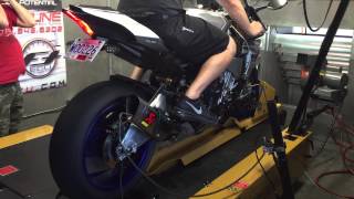 2015 yamaha R1M akrapovic exhaust base dyno run [upl. by Hareema827]