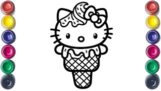 How to Draw A Cute Ice Cream Cone Drawing  Easy Hello Kitty Ice Cream Drawing  Colorful Drawing [upl. by Ellatnahc998]