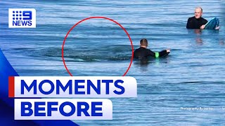 Image taken just moments before Port Macquarie shark attack  9 News Australia [upl. by Ahsielat]