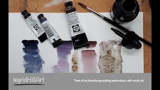 Three of my favourite granulating watercolours and using granulation medium with acrylic ink [upl. by Enilaf]