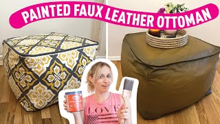 DIY Faux Leather Painted Ottoman  How to Paint Fabric Like Leather [upl. by Orapma529]