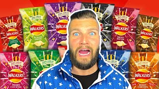 Americans Try EVERY Walkers British Crisps Flavor [upl. by Ermin]