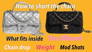 Review Chanel Mini Flap Bag With Top Handle The different What fits inside How to short the chain [upl. by Arayc830]