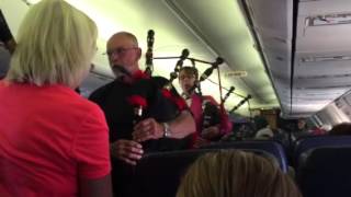 Bagpipes on a Plane 2 On Wisconsin  Southwest Airlines flight from DEN to MKE [upl. by Ainyt]