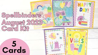 Spellbinders August 2023 Card Kit  The Fun Life  5 Cards [upl. by Hatti267]