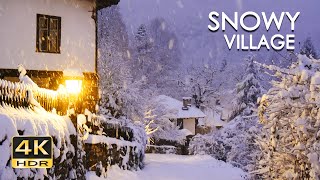 4K HDR Snowy Village  Peaceful Snowing at Dusk  Winter in Bulgaria  Relaxing Snowfall Video [upl. by Rawley]