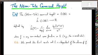 Elliptic Curves  Lecture 25a  The canonical height properties and Zlinear independence [upl. by Llyrat]