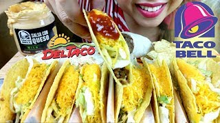 No Talking ASMR Crunchy TACOS Mukbang 먹방 Taco Bell Queso amp Del Taco Burrito suellASMR [upl. by Ieppet]