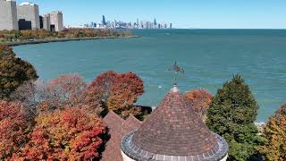 Promontory Point Hyde Park Chicago  Autumn Color  Drone Flight [upl. by Ynattirb]