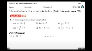 Persamaan Linear  Matematik Tingkatan 1 Latih diri 61c [upl. by Eicnahc405]