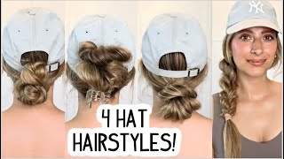 4 EASY HAT HAIRSTYLES MEDIUM amp LONG HAIRSTYLE  SUMMER HAIRSTYLES  BASEBALL HAT HAIRSTYLES [upl. by Stinky]