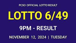 649 LOTTO RESULT TODAY 9PM DRAW November 12 2024 Tuesday PCSO SUPER LOTTO 649 Draw Tonight [upl. by Egdirdle]