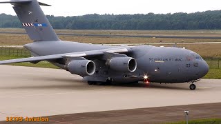 4K Military Heavies Start up and Depart  C130H Hercules C17 Globemaster at Eindhoven [upl. by Thorndike529]