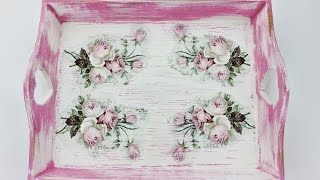 Decoupage wooden tray  decoupage on wood  decoupage tutorial  Decoupage for beginners [upl. by Oirasor934]