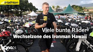 Viele bunte Räder In der Wechselzone der IronmanWM Hawaii 2024 [upl. by Luapnoj]