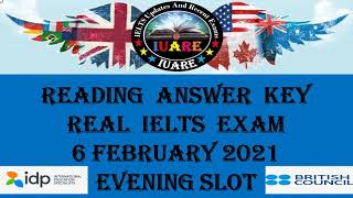 6 February 2021 IELTS  Reading Answer Key  Evening Slot  Reading Answers  Exam Review  INDIA [upl. by Stelu]