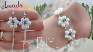 Beyaz inci bileklik amp küpe yapımıDİYWhite pearl bracelet and earring making Lbeads [upl. by Kotta]