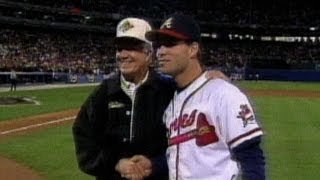 WS1995 Gm6 President Carter throws out first pitch [upl. by Lletniuq]