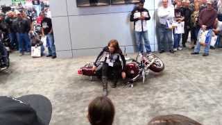 woman teaches how to tip up a Harley alone [upl. by Odidnac403]