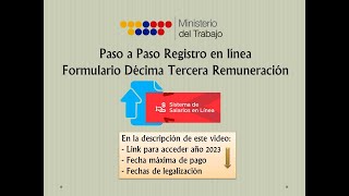 FORMULARIO DECIMO TERCER SUELDO calculo registro legalización Ministerio del Trabajo [upl. by Ahsilrak]