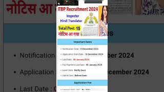 ITBP Hindi translator recruitment 2024  Inspector Hindi translator vacancy 2024  shorts [upl. by Sillyhp]