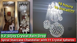 Install Modern Crystal Chandelier Rain Drop Spiral Staircase with 11 Crystal Sphere Chandelier [upl. by Quartas685]