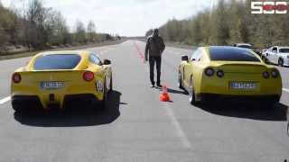 Ferrari F12 Berlinetta vs Nissan GTR 700 HP Rolling50 acceleration [upl. by Submuloc]