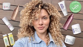 WASH WEEK ROUTINE USING ONLY CLEAN CURLY HAIR PRODUCTS first impressions [upl. by Richella]