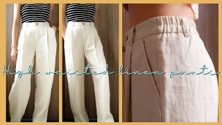 DIY High Waisted Wide Leg Pants  Elastic Back Pants  Elastic Back Linen Pants [upl. by Adnohsel883]