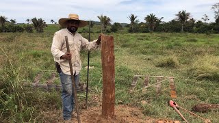 COMO ENFIAR MOURÃOPALANQUEESTICADOR EM CERCA DE ARAME LISOCOM O USO DE TRAVESSEIROSagro roça [upl. by Eitak65]