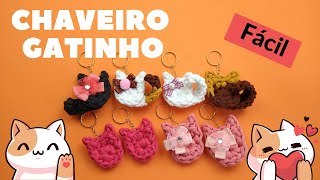 Como fazer chaveiro de GATINHO fofo em crochê com fio de malha  INICIANTES  Novelo Rosa [upl. by Kile47]